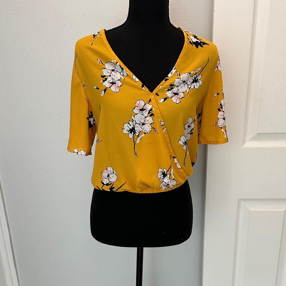 Sienna Sky Mustard Floral Wrap Blouse